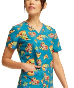 Cherokee Women's Pizza My Heart Alien Print Scrub Top -Cherokee Shop 3 ck tf738 print 650