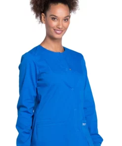 Cherokee Workwear Clearance Women's Snap Front Warm-Up Solid Scrub Jacket -Cherokee Shop 3 ck ww340 clearance 650
