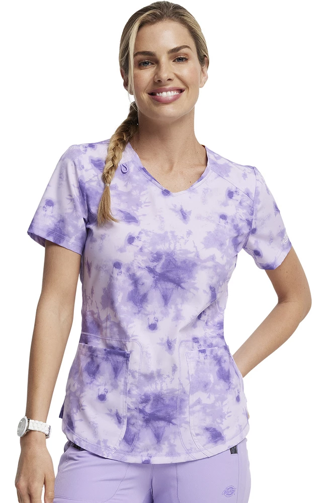 Dickies Women's Tonal Tie Dye Lavender Print Scrub Top 5 Dickies Women's Tonal Tie Dye Lavender Print Scrub Top - Image 3