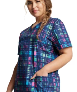 Dickies Women's V-Neck Glowing Plaid Print Scrub Top -Cherokee Shop 3 di dk704 print 650