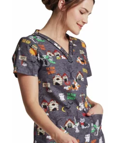 Dickies Clearance Women's Howl-Oween Friends Print Scrub Top 7 Dickies Clearance Women's Howl-Oween Friends Print Scrub Top -Cherokee Shop 3 di dk709 printclearance 650