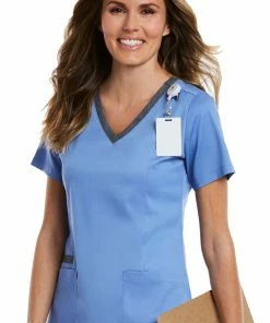 Maevn Uniforms Women's Contrast Double V-Neck Solid Scrub Top -Cherokee Shop 3 mv 3502 650
