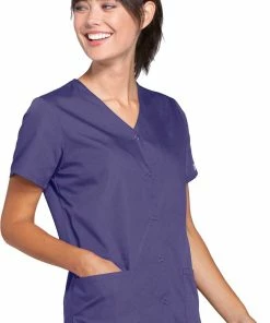 Cherokee Workwear Clearance Women's Snap Front 2-Pocket Solid Scrub Top -Cherokee Shop 4 ck 4770 clearance 650