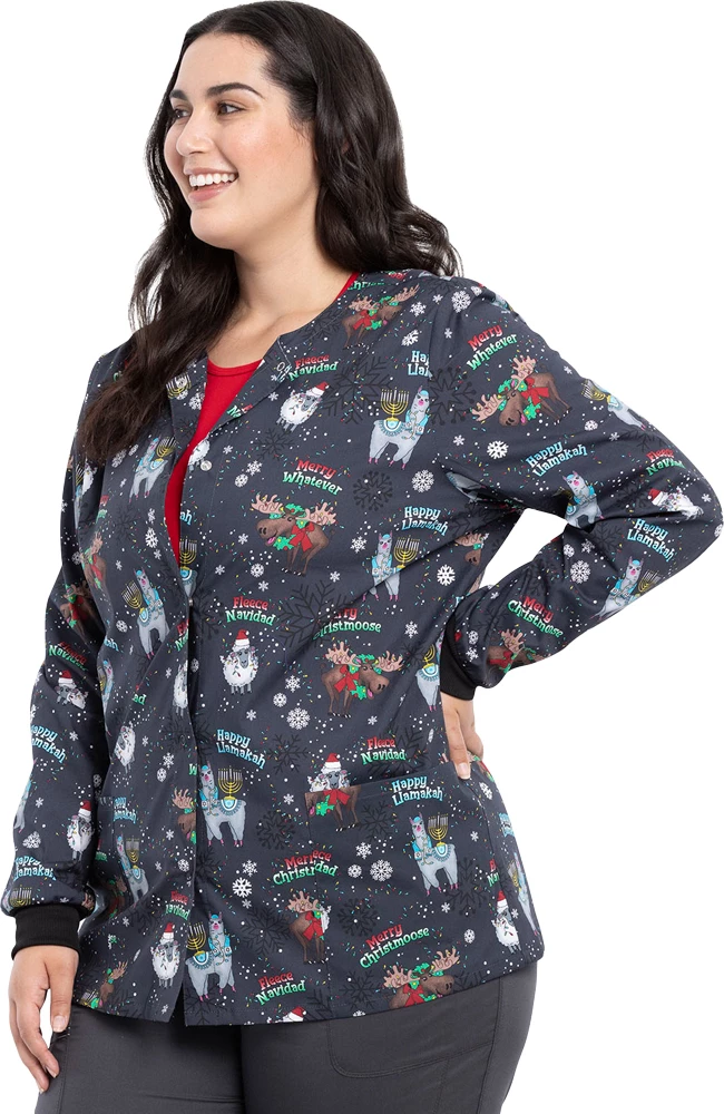 Cherokee Clearance Women's Merry Whatever Print Scrub Jacket 6 Cherokee Clearance Women's Merry Whatever Print Scrub Jacket - Image 4