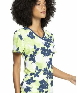 Cherokee Clearance Women's Mock Wrap Tropic Shadow Print Scrub Top -Cherokee Shop 4 ck ck608 printclearance 650 3