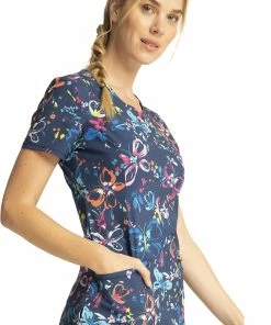 Cherokee Clearance Women's Flutter Floral Print Scrub Top -Cherokee Shop 4 ck ck609 printclearance 650 2