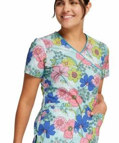 Cherokee Women's Mock Wrap Retro Buds Print Scrub Top -Cherokee Shop 4 ck ck614 print 650
