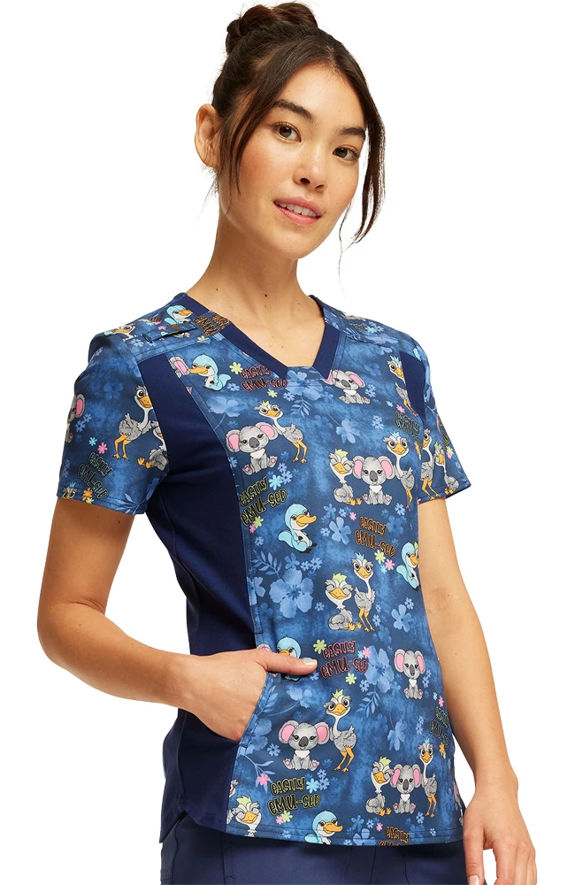 Cherokee Women's V-Neck Knit Panel Easily Emu-sed Print Scrub Top 6 Cherokee Women's V-Neck Knit Panel Easily Emu-sed Print Scrub Top - Image 4