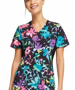 Cherokee Women's Mock Wrap Rainbow Fleurs Print Scrub Top -Cherokee Shop 4 ck ck642 print 650