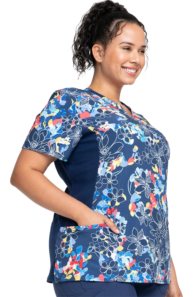 Cherokee Clearance Women's Mock Wrap Fleur Frenzy Print Scrub Top 6 Cherokee Clearance Women's Mock Wrap Fleur Frenzy Print Scrub Top - Image 4