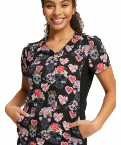 Cherokee Women's Sugar Skull Flutter Print Scrub Top -Cherokee Shop 4 ck ck732 print 650