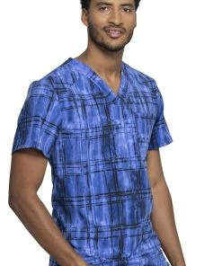 Cherokee Clearance Men's Plaid Tie Dye Print Scrub Top -Cherokee Shop 4 ck ck902 printclearance 650 1