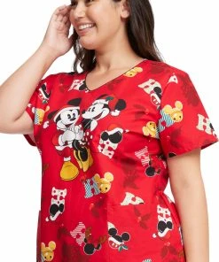 Cherokee Women's Mickey Holiday Cheer Print Scrub Top 11 Cherokee Women's Mickey Holiday Cheer Print Scrub Top -Cherokee Shop 4 ck tf614 print 650 3