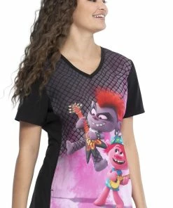 Cherokee Clearance Women's Battle Of The Bands Print Scrub Top -Cherokee Shop 4 ck tf627 printclearance 650 3