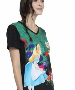 Cherokee Clearance Women's Wonderland Alice Print Scrub Top -Cherokee Shop 4 ck tf627 printclearance 650 5