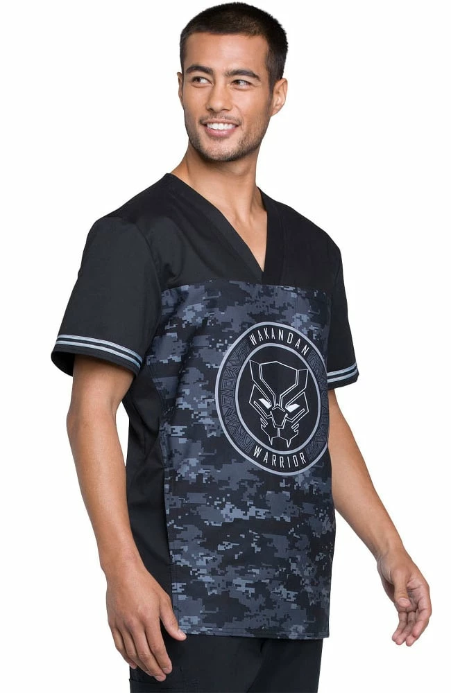 Cherokee Clearance Men's V-Neck Black Panther Print Scrub Top 6 Cherokee Clearance Men's V-Neck Black Panther Print Scrub Top - Image 4