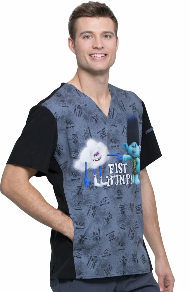 Cherokee Clearance Men's V-Neck Fist Bump Club Print Scrub Top 6 Cherokee Clearance Men's V-Neck Fist Bump Club Print Scrub Top - Image 4