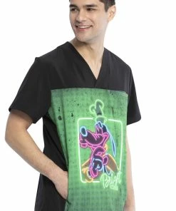 Cherokee Clearance Men's Goofy Neon Print Scrub Top -Cherokee Shop 4 ck tf712 printclearance 650