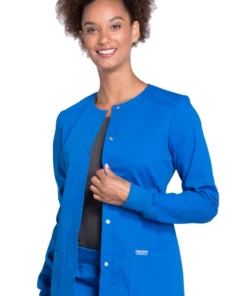 Cherokee Workwear Clearance Women's Snap Front Warm-Up Solid Scrub Jacket -Cherokee Shop 4 ck ww340 clearance 650