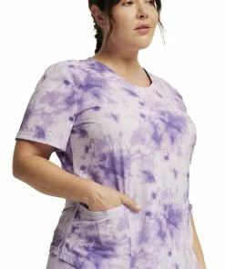 Dickies Women's Tonal Tie Dye Lavender Print Scrub Top 13 Dickies Women's Tonal Tie Dye Lavender Print Scrub Top -Cherokee Shop 4 di dk623 print 650 1