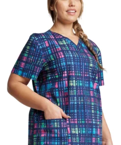 Dickies Women's V-Neck Glowing Plaid Print Scrub Top -Cherokee Shop 4 di dk704 print 650
