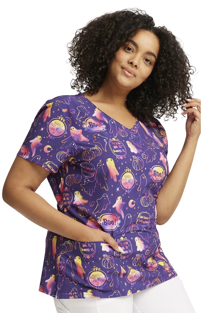 Dickies Women's V-Neck Hanging With My Boo Print Scrub Top 6 Dickies Women's V-Neck Hanging With My Boo Print Scrub Top - Image 4