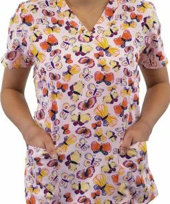 Maevn Uniforms Women's Candy Of Butterfly Print Scrub Top -Cherokee Shop 4 mv 1767 print 650 4