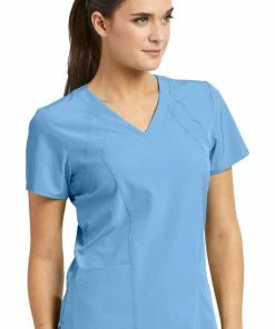Barco One Women's Racer Solid Scrub Top & Flare Leg Knit Waist Cargo Scrub Pant Set -Cherokee Shop 5 bc 20set 650