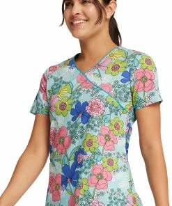 Cherokee Women's Mock Wrap Retro Buds Print Scrub Top -Cherokee Shop 5 ck ck614 print 650