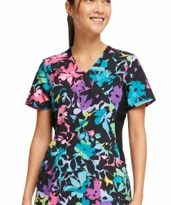 Cherokee Women's Mock Wrap Rainbow Fleurs Print Scrub Top -Cherokee Shop 5 ck ck642 print 650