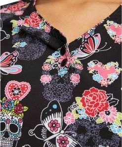 Cherokee Women's Sugar Skull Flutter Print Scrub Top -Cherokee Shop 5 ck ck732 print 650