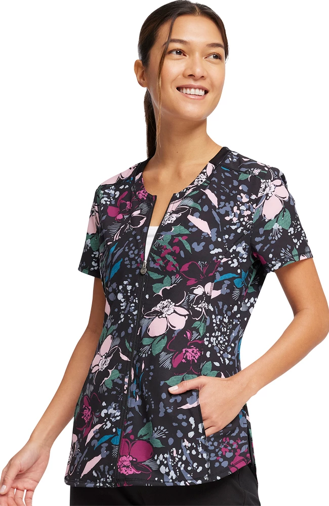 Cherokee Women's Zip-Front Wild Fleur You Print Scrub Top 7 Cherokee Women's Zip-Front Wild Fleur You Print Scrub Top - Image 5