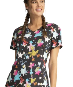 Cherokee Clearance Women's Stars Of Sesame Print Scrub Top -Cherokee Shop 5 ck tf659 printclearance 650