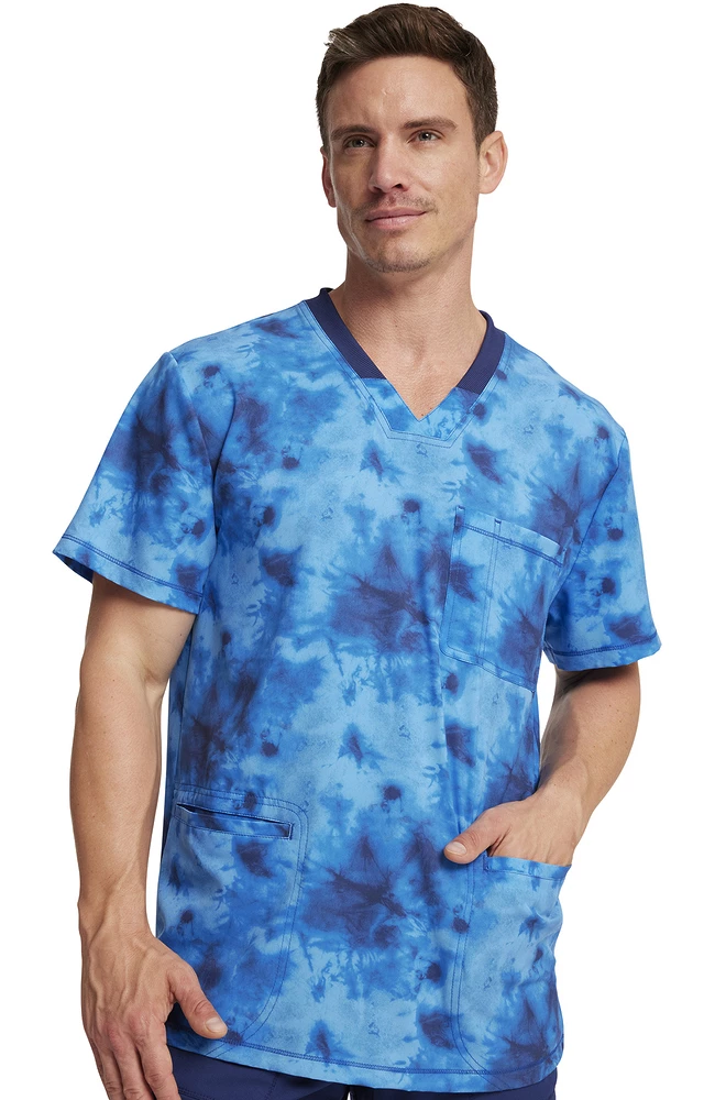 Dickies Men's Tonal Tie Dye Navy Print Scrub Top 7 Dickies Men's Tonal Tie Dye Navy Print Scrub Top - Image 5