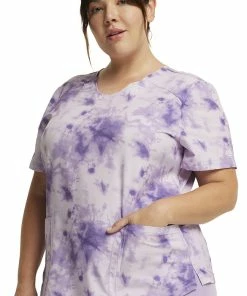 Dickies Women's Tonal Tie Dye Lavender Print Scrub Top 14 Dickies Women's Tonal Tie Dye Lavender Print Scrub Top -Cherokee Shop 5 di dk623 print 650