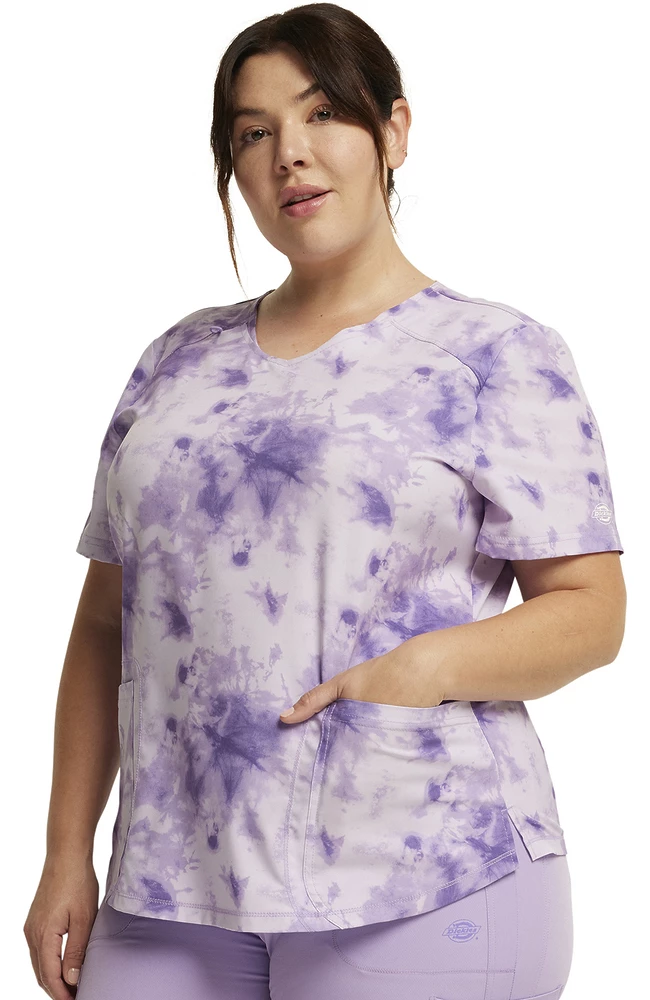 Dickies Women's Tonal Tie Dye Lavender Print Scrub Top 7 Dickies Women's Tonal Tie Dye Lavender Print Scrub Top - Image 5