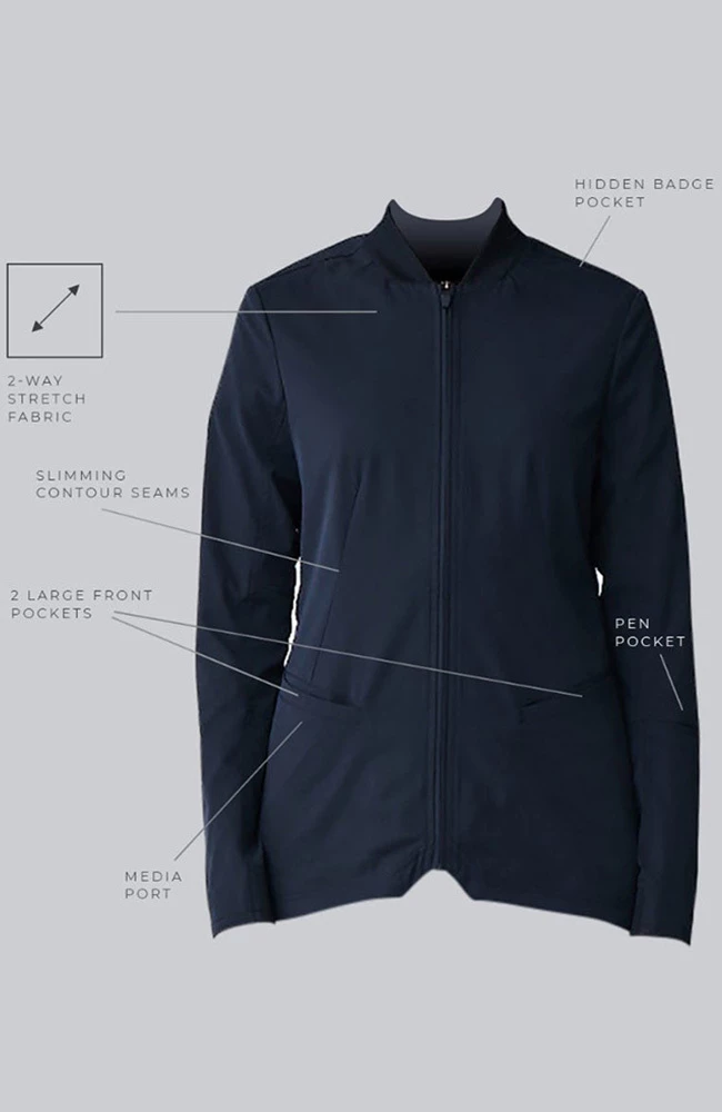 Medelita Women's Kinetic Bomber Solid Scrub Jacket 7 Medelita Women's Kinetic Bomber Solid Scrub Jacket - Image 5