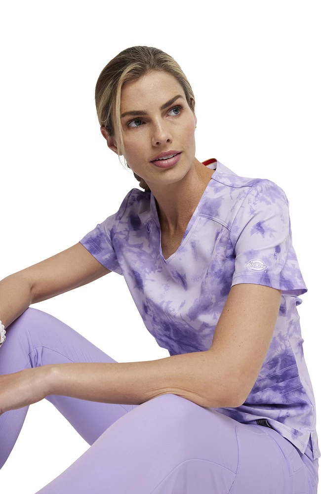 Dickies Women's Tonal Tie Dye Lavender Print Scrub Top 9 Dickies Women's Tonal Tie Dye Lavender Print Scrub Top - Image 7